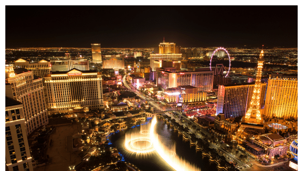 Aerial view of the Las Vegas strip at nighttime