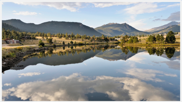 View of lake with cloud reflection in Estes Park CO