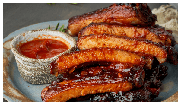 Close up of BBQ ribs on a plate