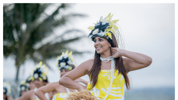 Image of women in a line doing Luau performance