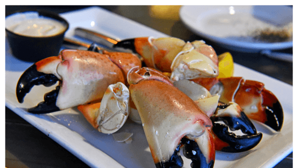 Photo of stone crab claws on plate at a restaurant