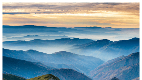 Sunset at dusk looking across the Blue Ridge Mountains