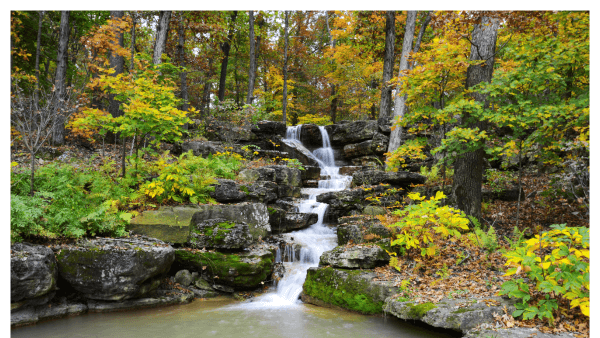 View of a waterfall in Branson MO