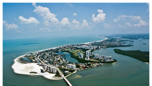 Aerial photo of Fort Myers Beach from south to north