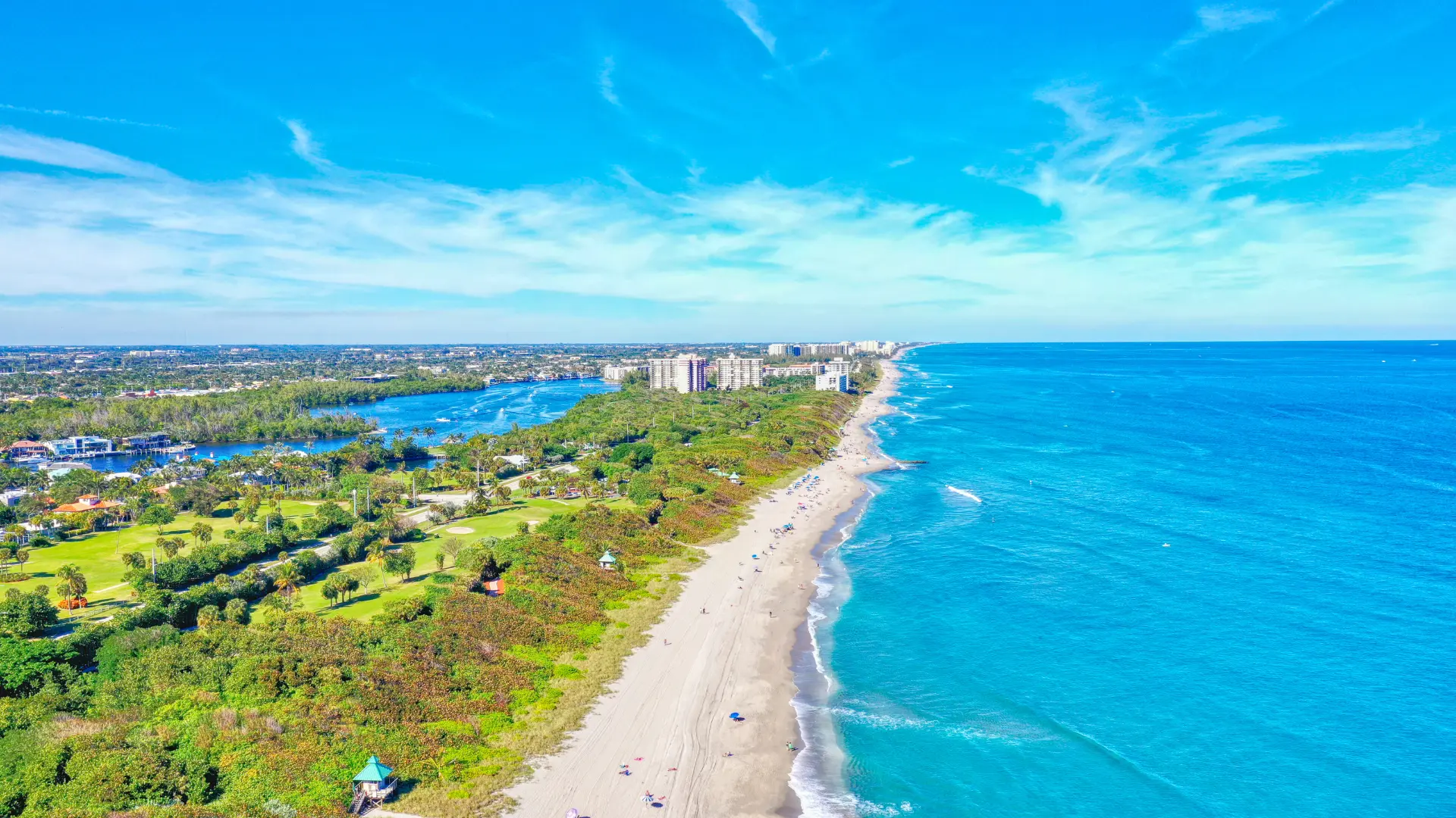 Aerial view of Hollywood Beach, FL coastline