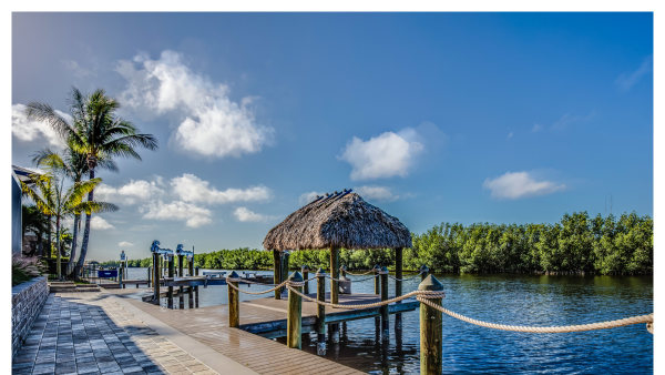 Image of walkway and dock on canal in Cape Coral