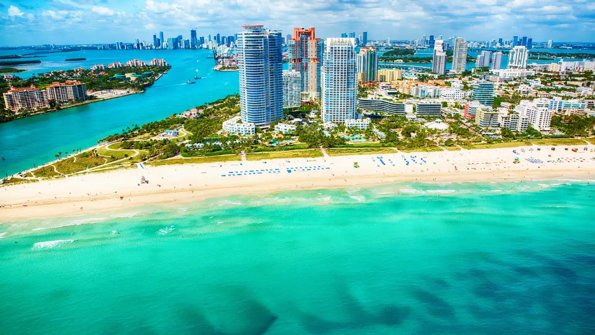 Miami Beach skyline and shorline with resorts