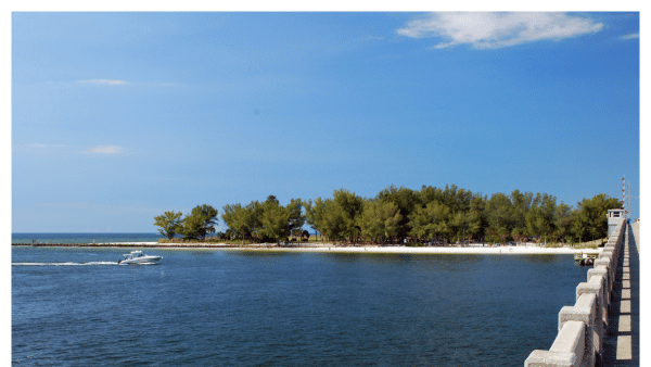 View of Bradenton Beach under a bright sunny sky