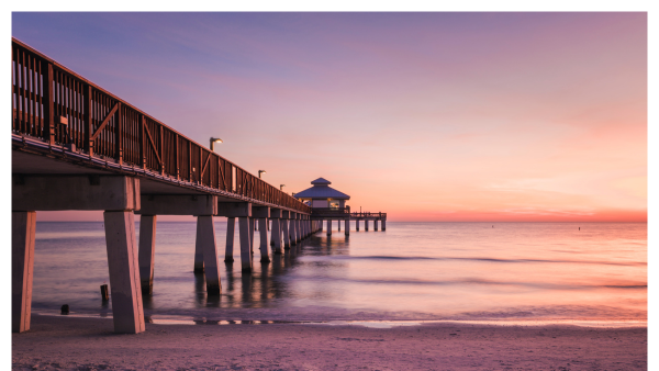 View of Fort Myers Beach pier at sunset