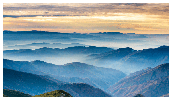 View of smoky and hazy blue ridge mountains