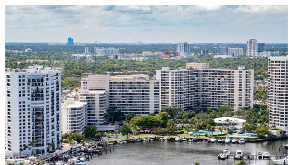 View of waterfront condos in Hollywood, FL