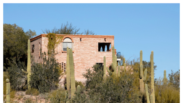 A home in the desert of Tucson surrounded by cactus