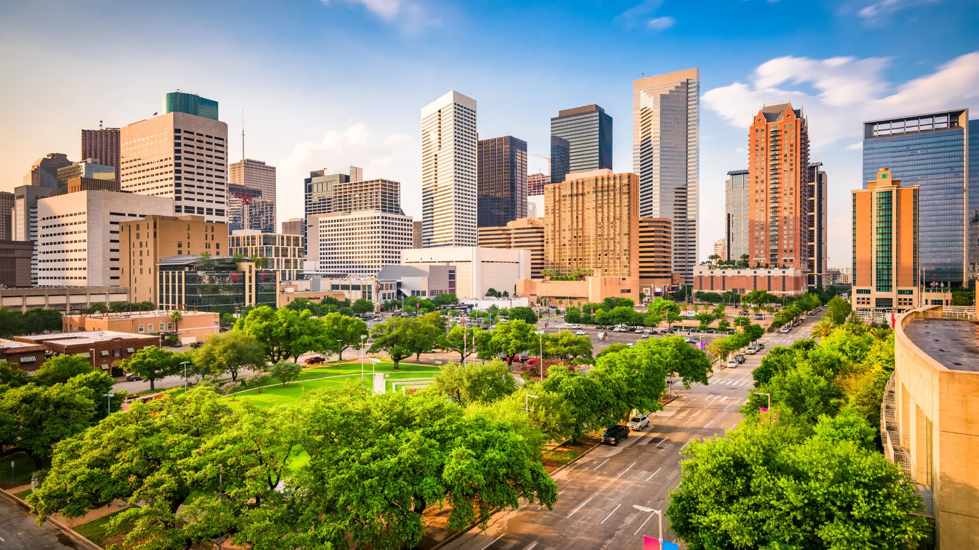 Aerial view of downtown Houston skyline by Root Square