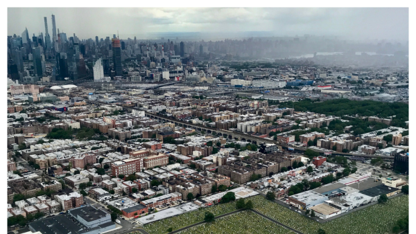 Aerial view of part of the Green-Wood Cemetery in NYC