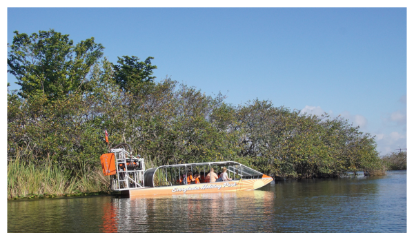 Image of a boat with people touring the Everglades in Florida