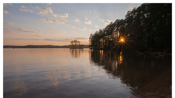 Image of calm waters on Lake Norman during sunset