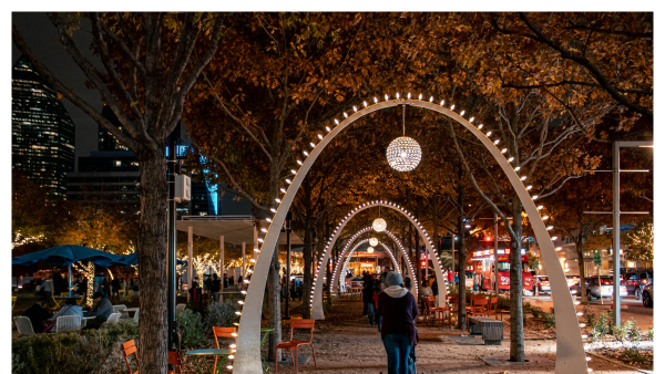 View of Klyde Warren Park during the evening in Dallas