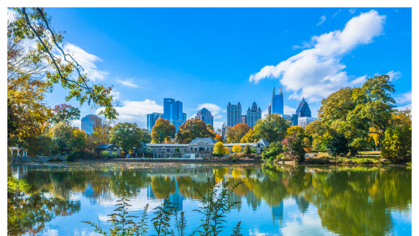 View of Piedmont Park and the Atlanta skyline in the background