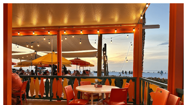 View of Frenchy's Rockaway Grill outside patio near the ocean