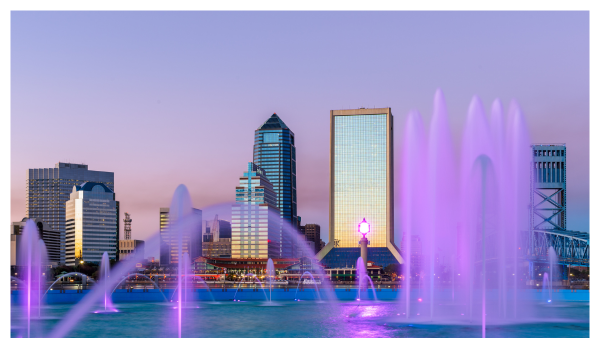 View of the Friendship Fountain during sunset in Jacksonville