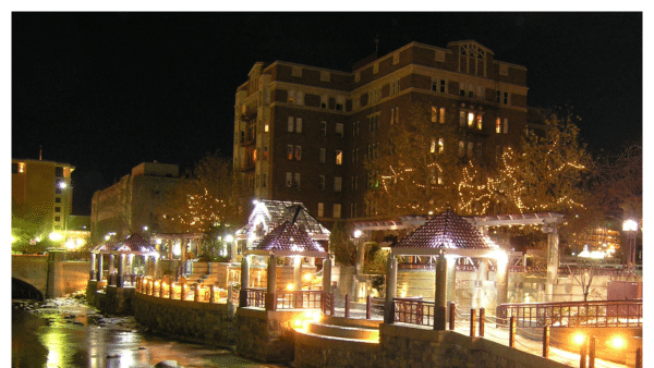 View of the Riverwalk in Reno when it is frozen