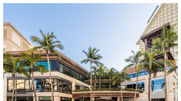 View of the front of International Marketplace in Waikiki