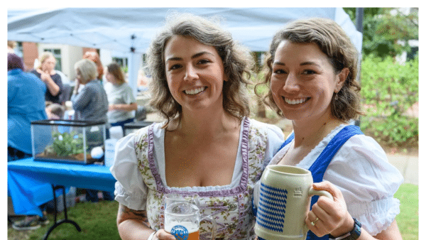 View of two women dressed in old school German dresses at beer festival