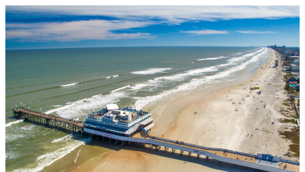 Aerial view of Daytona Beach and Joe's restaurant