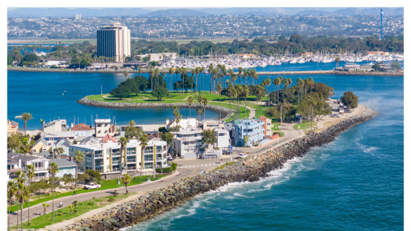 Aerial view of Mission Beach in San Diego