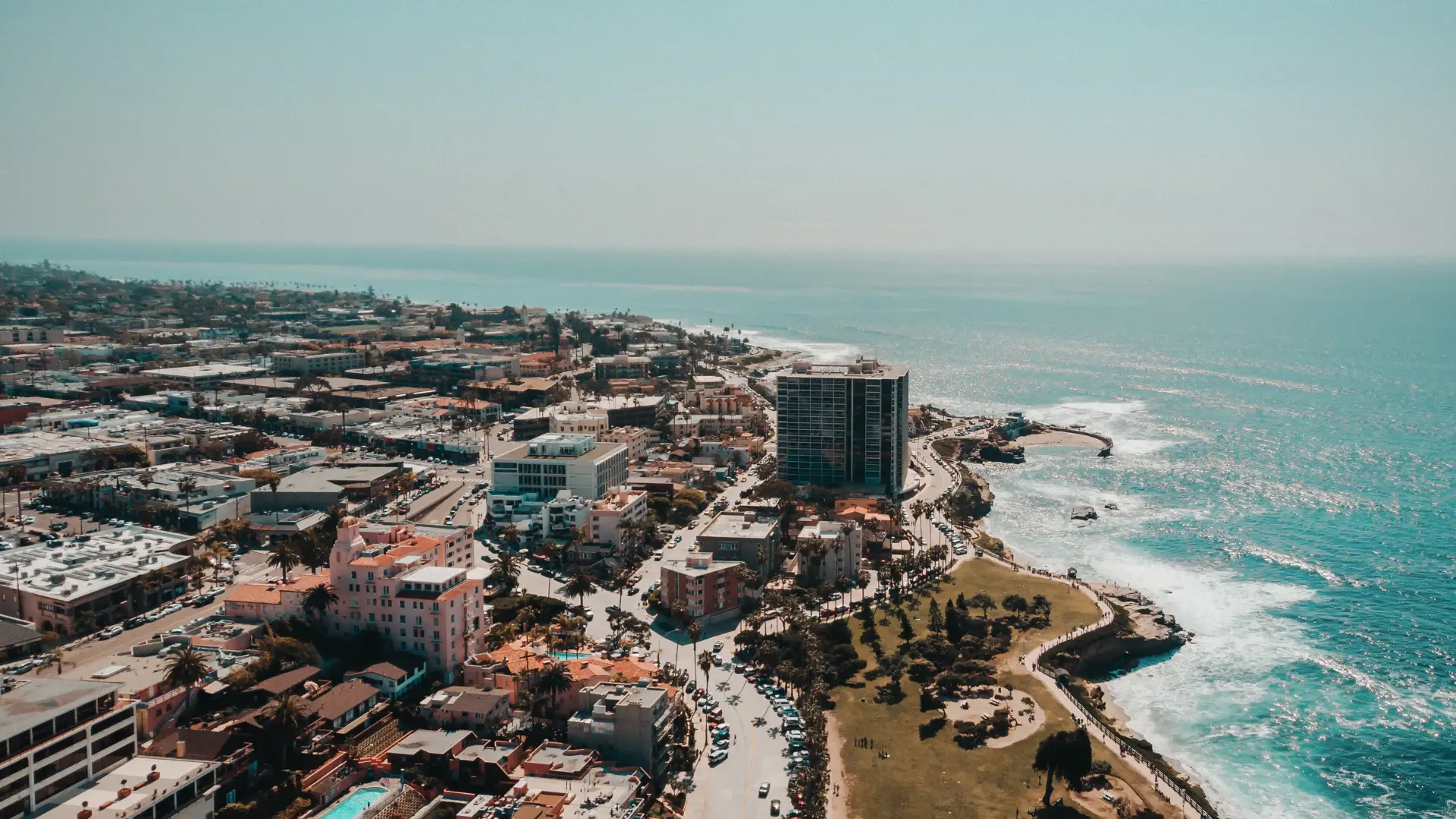 Aerial view of a beach in San Diego