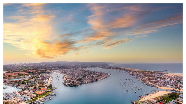 Aerial view of the Newport Bay in southern California