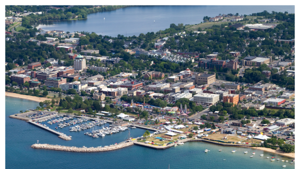 Aerial view of the Traverse City skyline