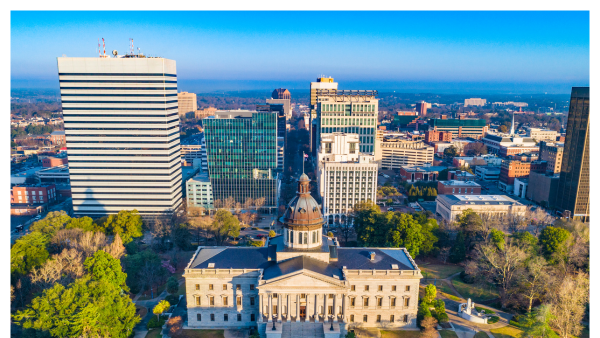 Aerial view of the USA state house in Columbia SC