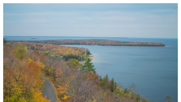 Aerial view of the bays in Wisconsin's door county