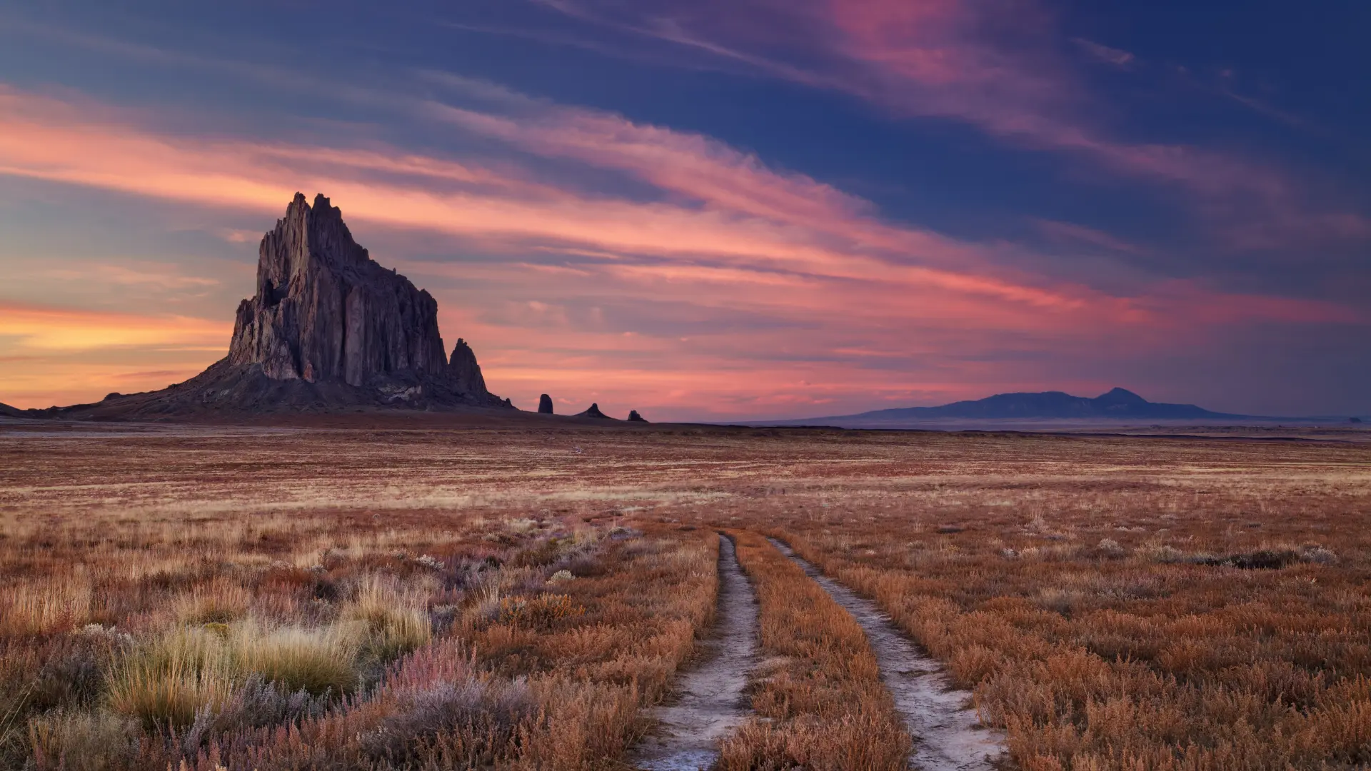 View of Shiprock volcanic mountain in New Mexico