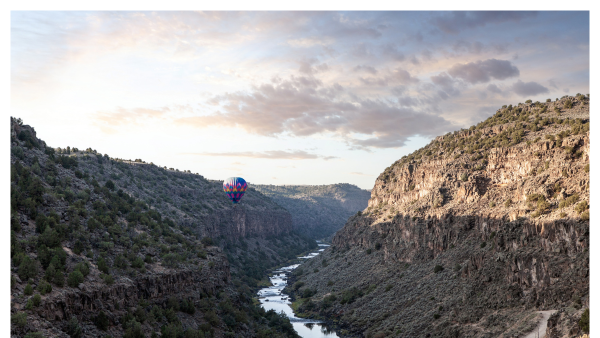 View of a hot air balloon in the Rio Grande Gorge