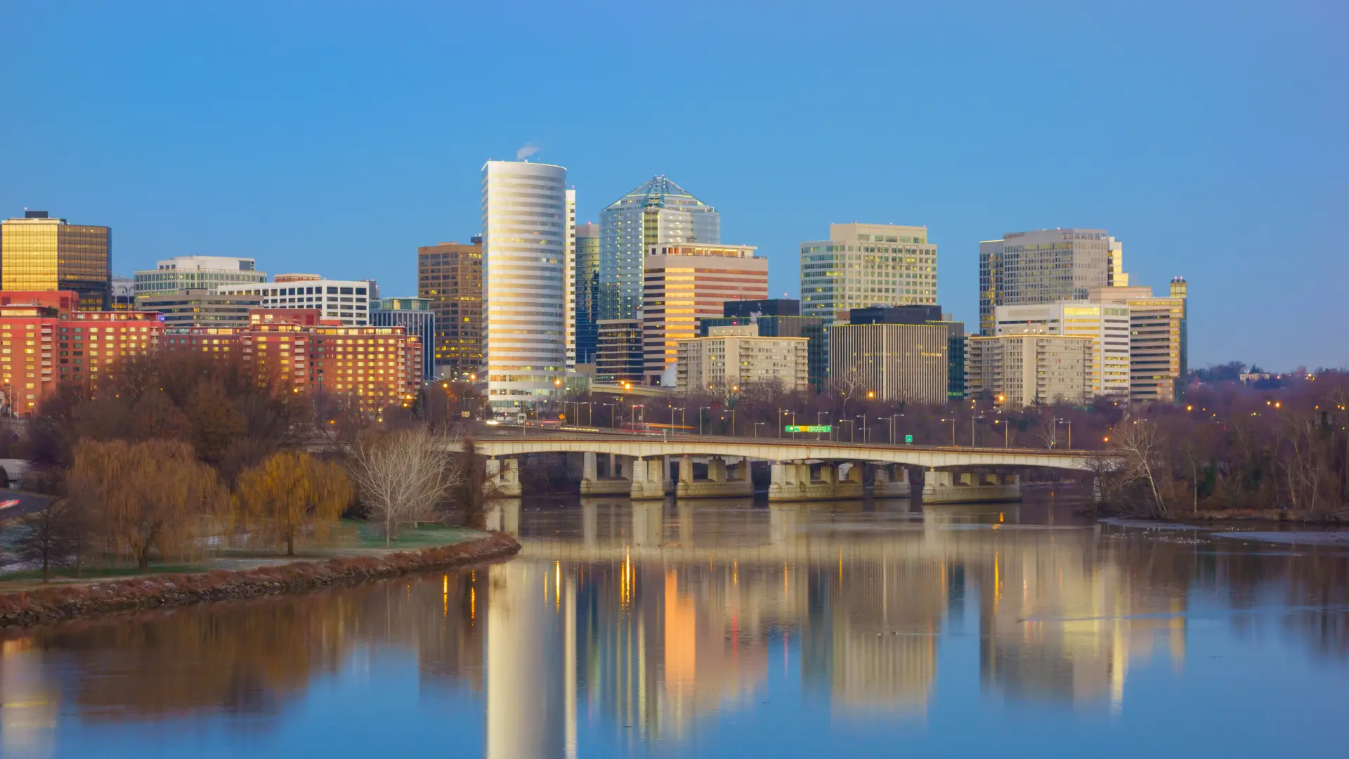 View of the Arlington skyline along the Potomac River