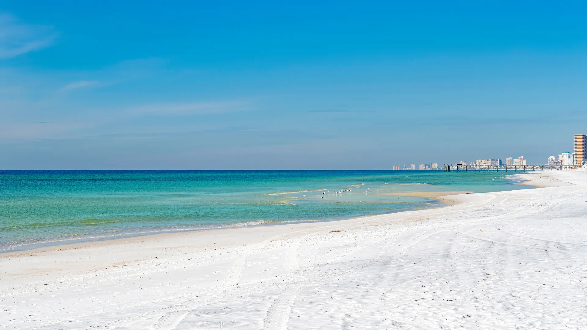 View of the Panama City Beach shoreline with white sands