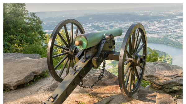 View of the cannons that sit atop Lookout Mountain