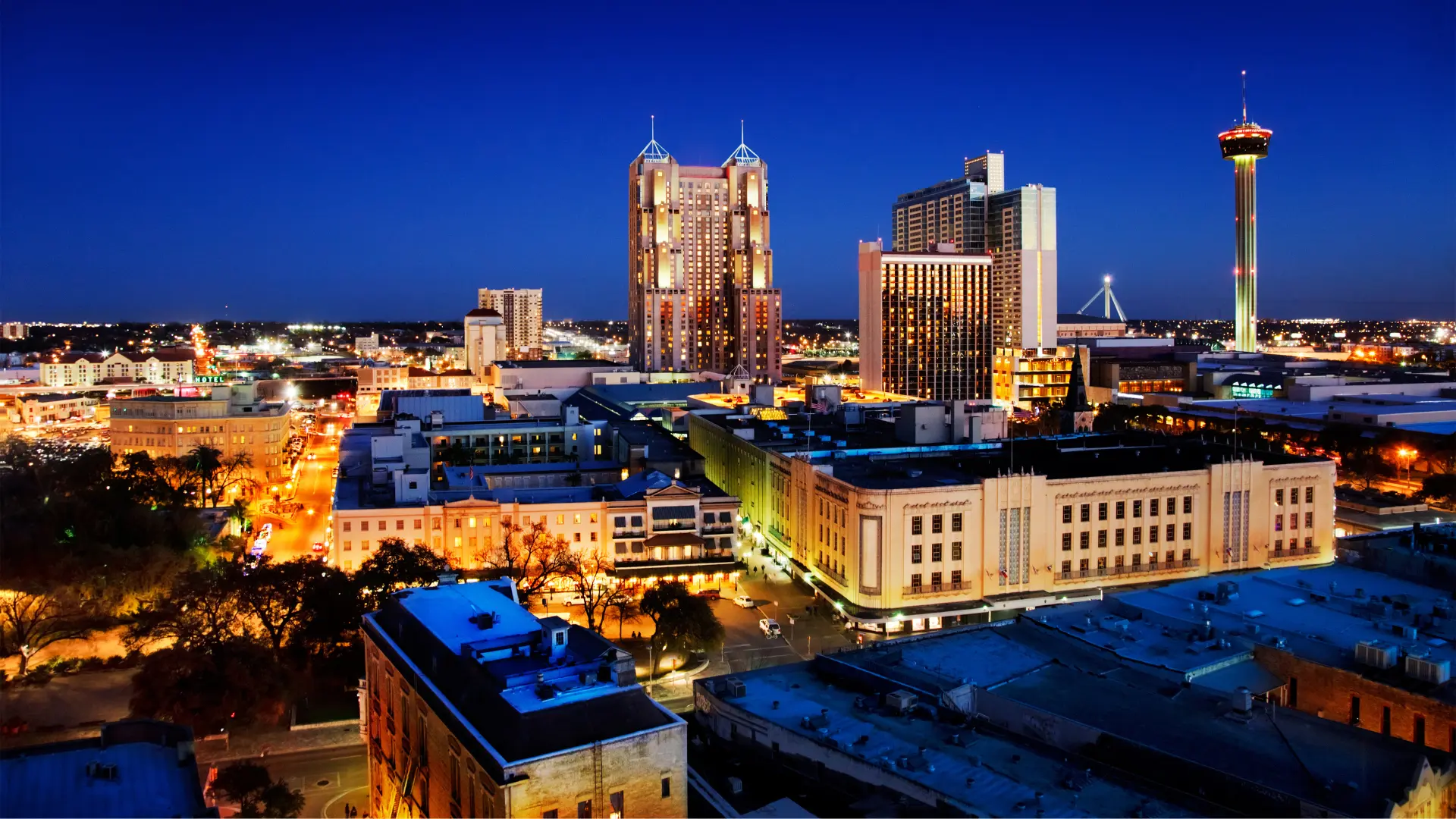 View of the downtown San Antonio skyline at night