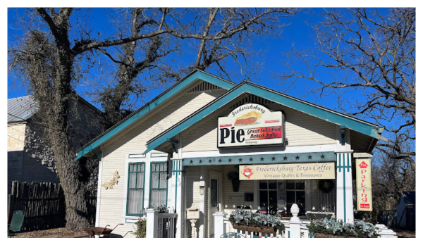 View of the exterior of the Fredericksburg Pie Company on a clear day