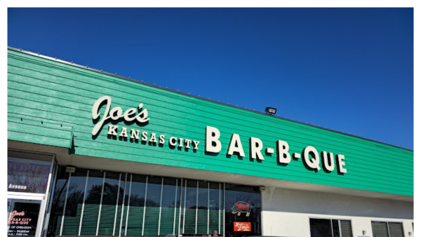 View of the exterior signage at Joe's BBQ in Kansas City