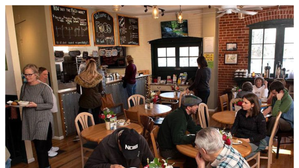 View of the interior dining area with people at FoCo cafe