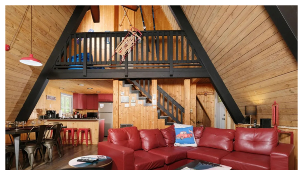 View of the interior of an A frame cabin in Gatlinburg