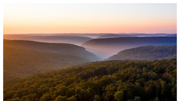 View of the sunrise going over the Ozarks