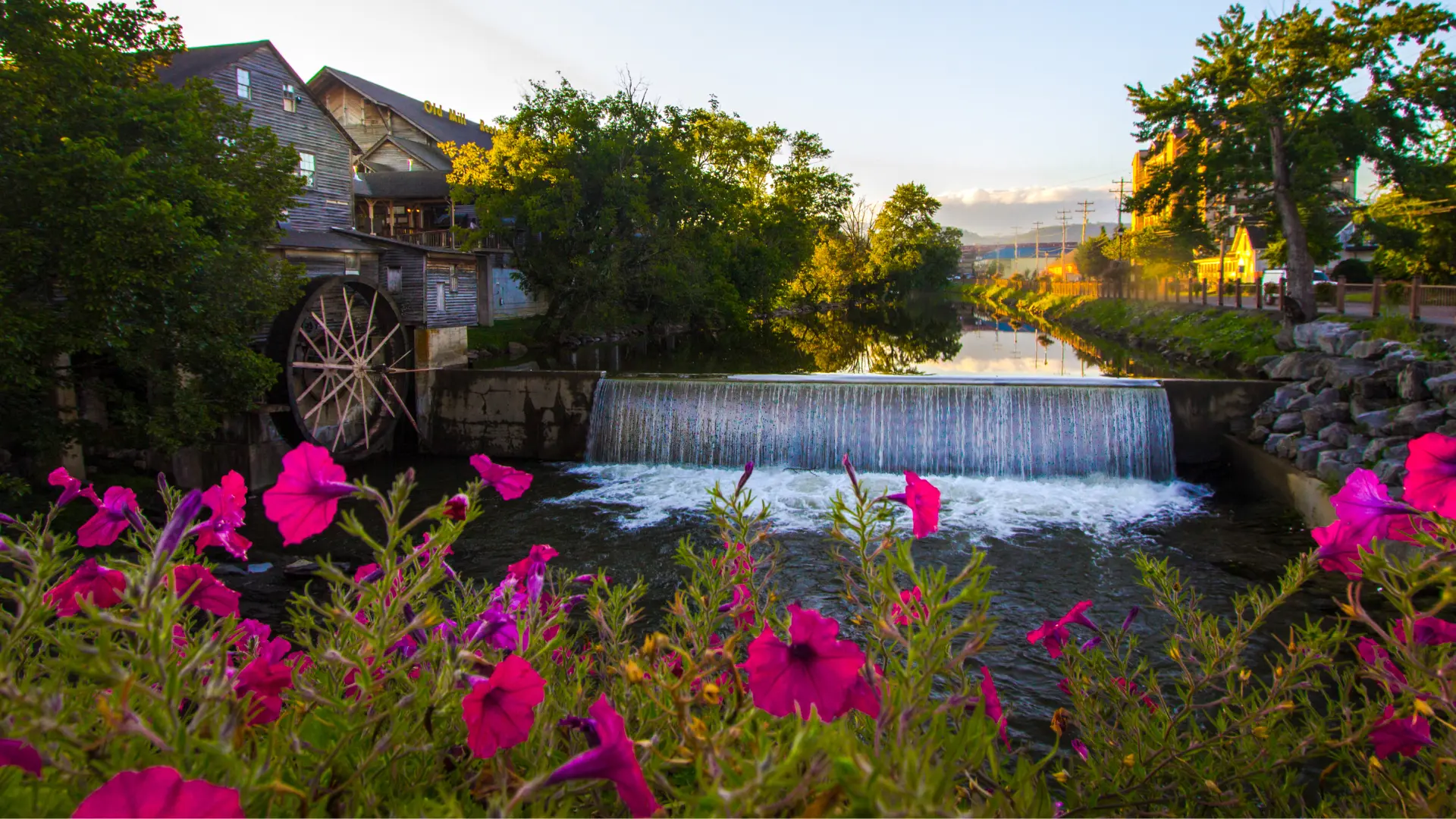 View of the waterfall and dam along the Little Pigeon River