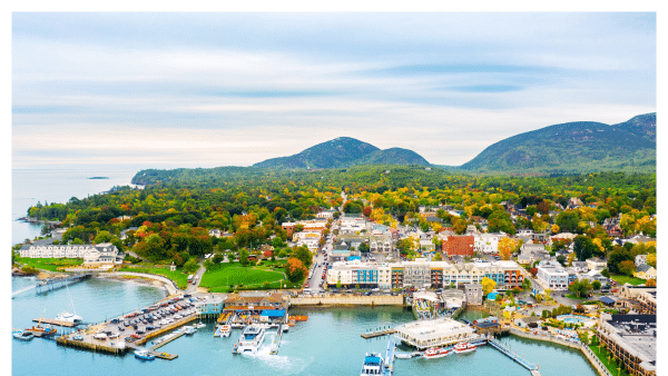 Aerial view of Bar Harbor in Maine