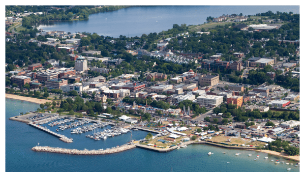 Aerial view of Traverse City in Michigan