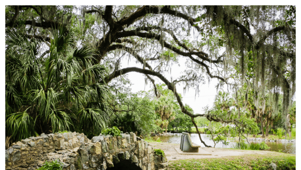 View of a stone footbridge in New Orleans City park