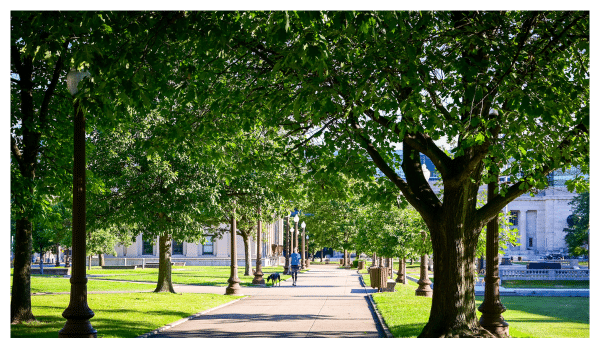 View of a walkway in downtown Indianapolis